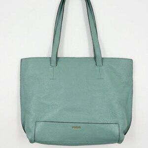 Fossil Shopper Tote Genuine Leather Teal Mint Seafoam Handbag Purse